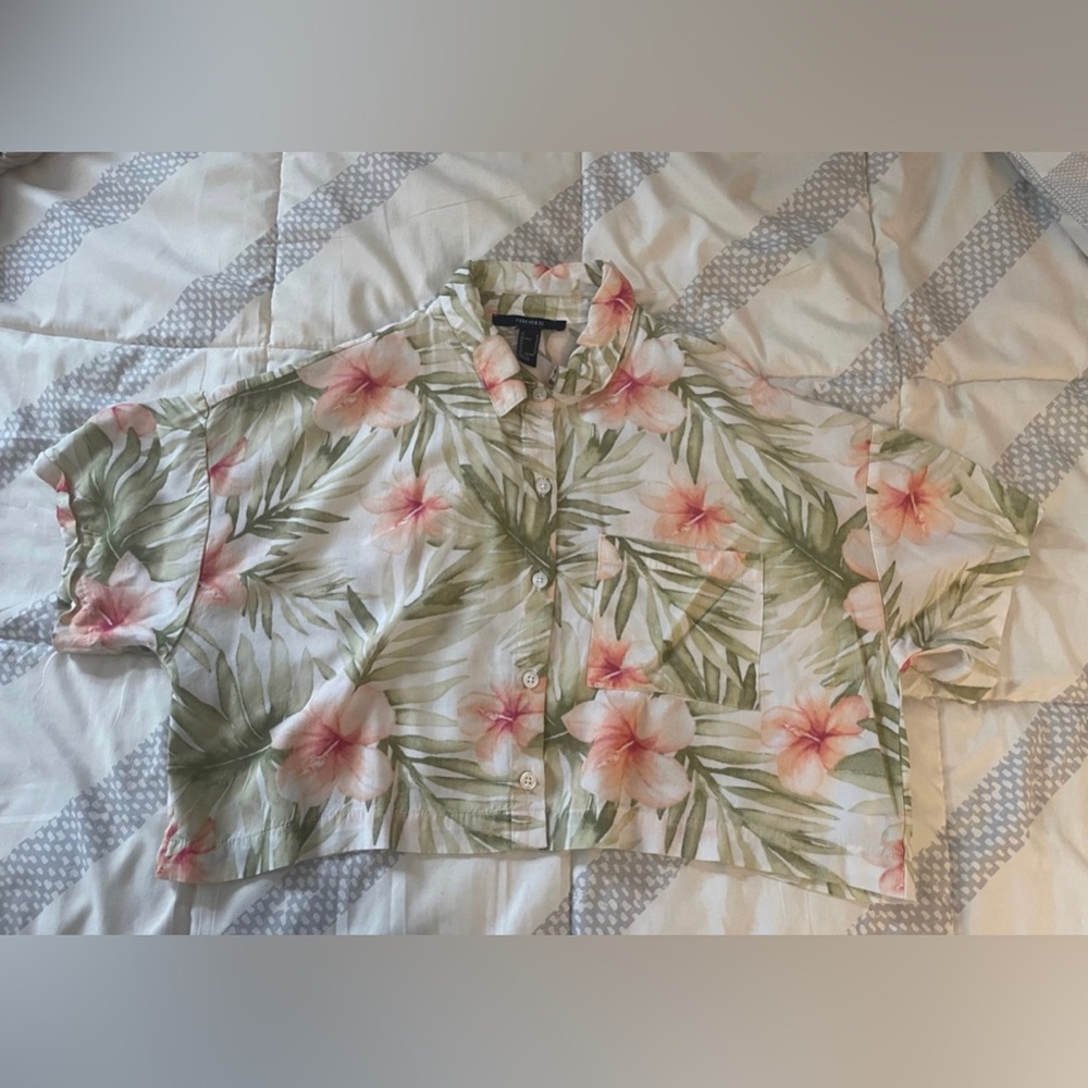 Crop Floral Button Up Shirt